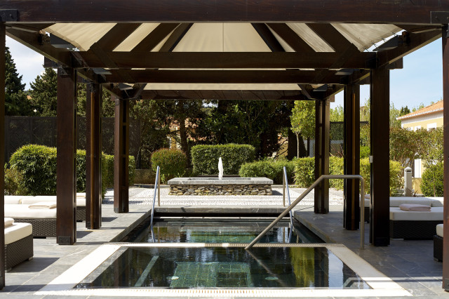outdoor pool area at hotel 