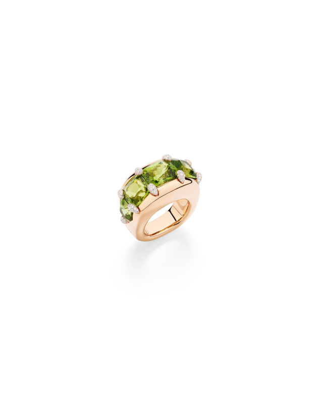 gold ring with peridot gems and diamonds