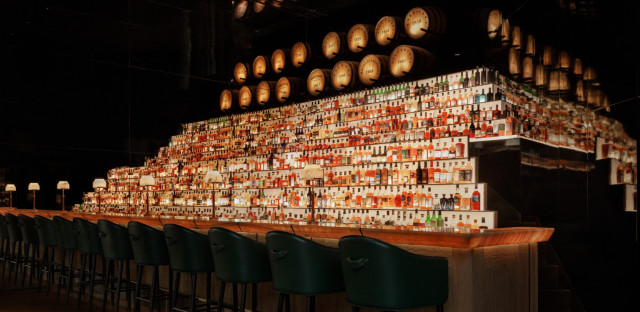 bar with display of whisky bottles