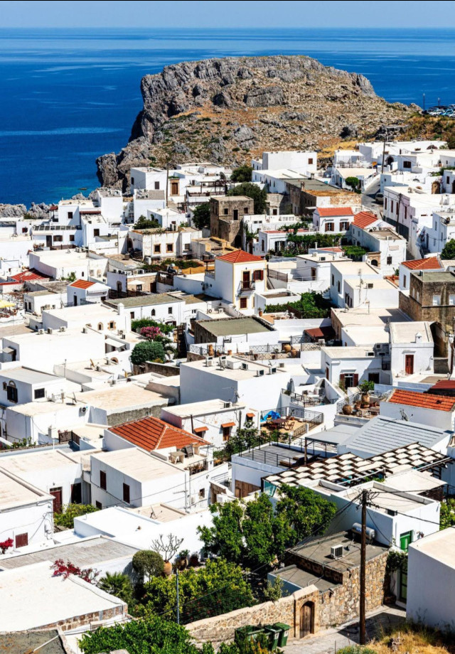 aerial view of rhodes with the sea in the distance