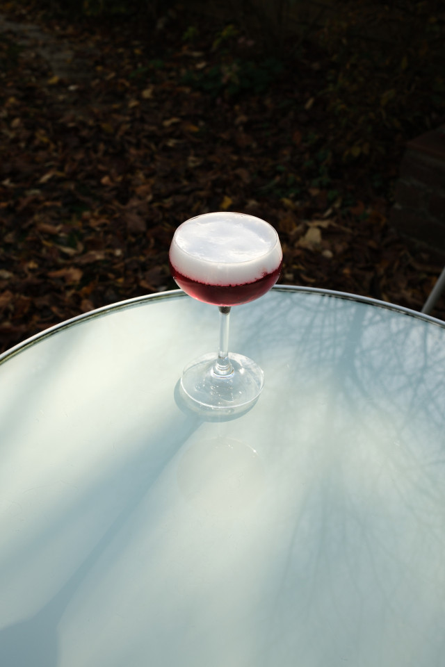 photo of cranberry cocktail on blue round table