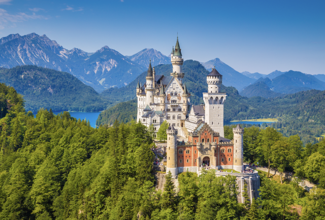 Fairy-tale castle nestled in the picturesque Bavarian Alps.