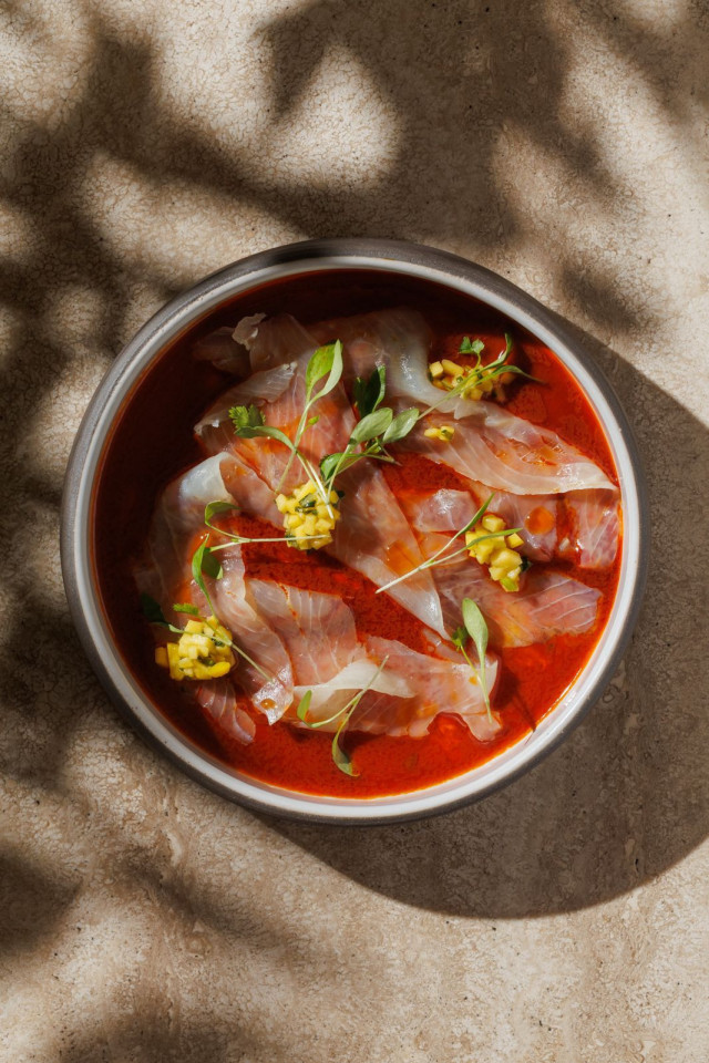 sea bass carpaccio dish