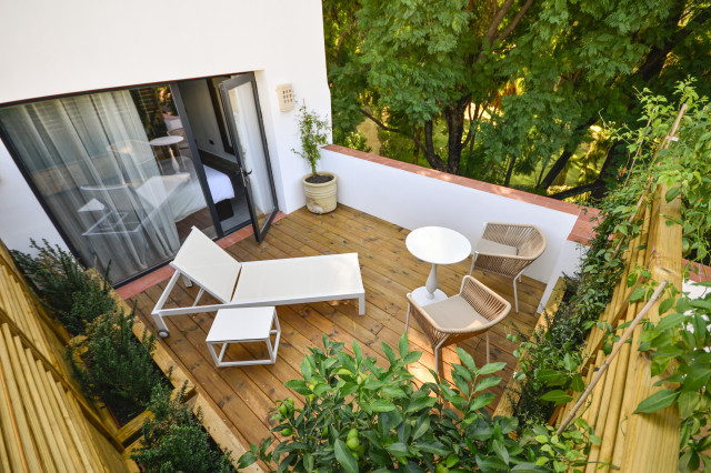 balcony area at hotel