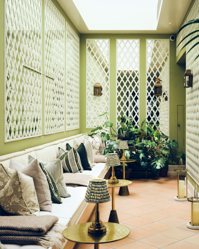 green room inside hotel 