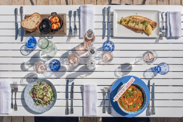 outdoor table at seafood restaurant