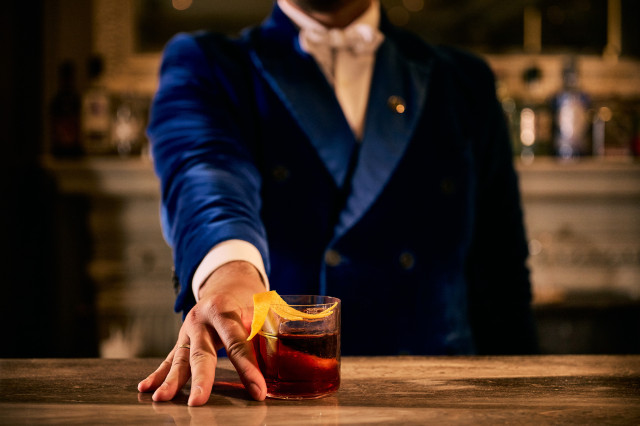 negroni with twist of orange at the landmark's mirror bar 