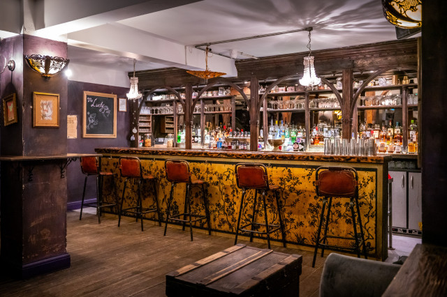 cocktail bar with stools 