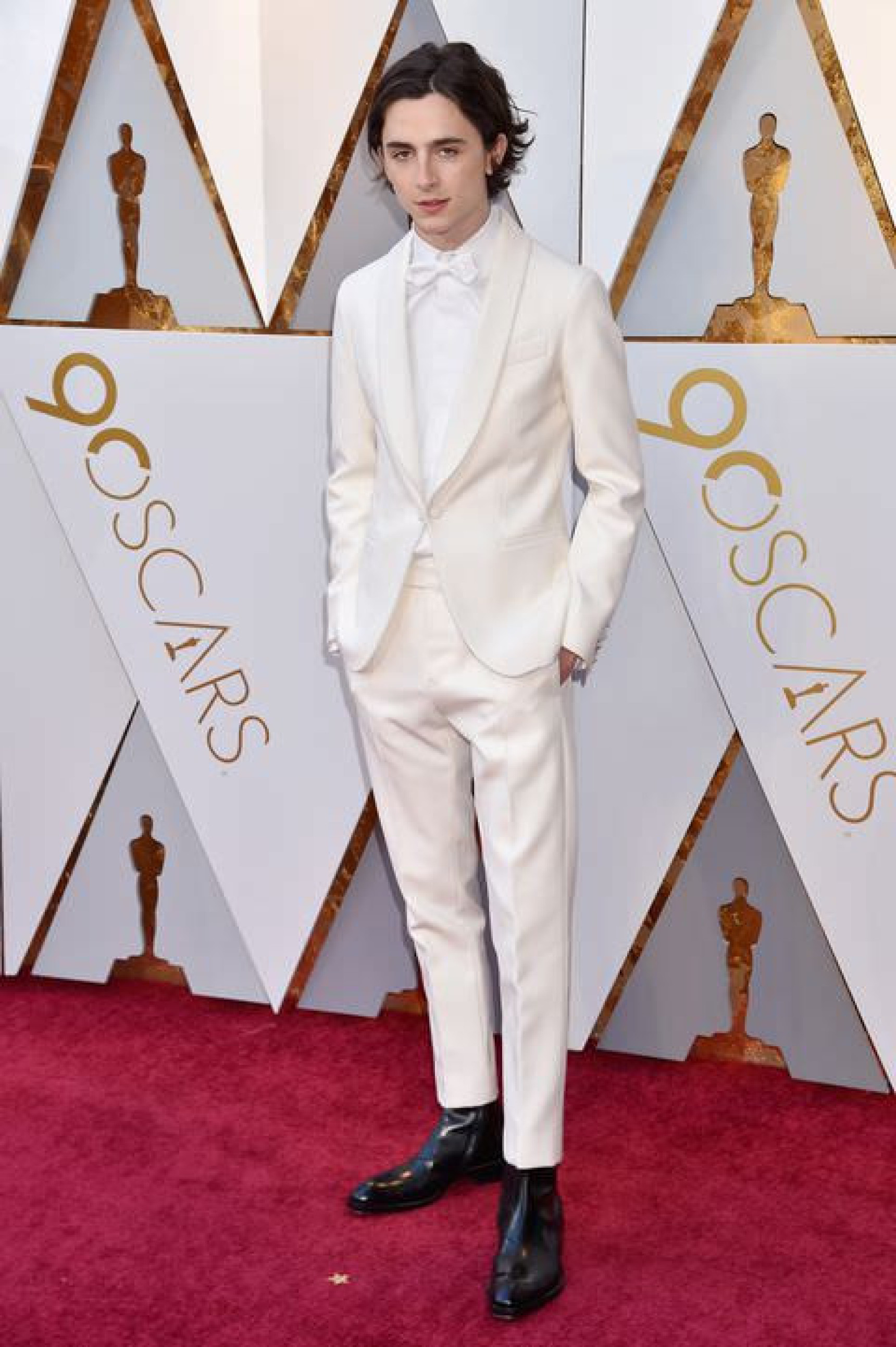 Timothee Chalamet in all white suite