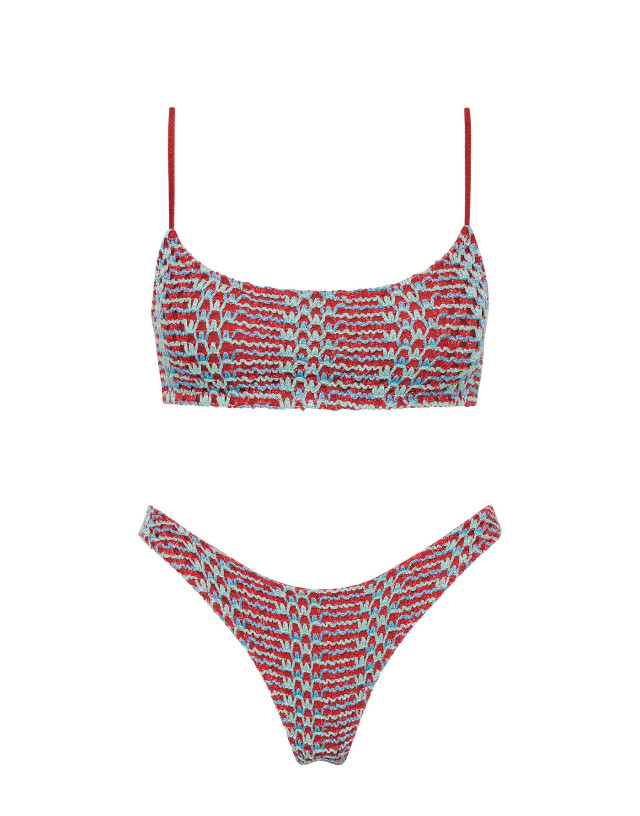 photo of bikini in blue and red fabric 