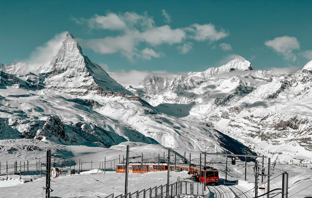 train passing through zermatt in switzerland