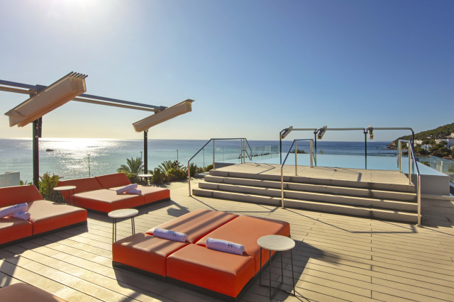 rooftop area at ibiza hotel with sunbeds