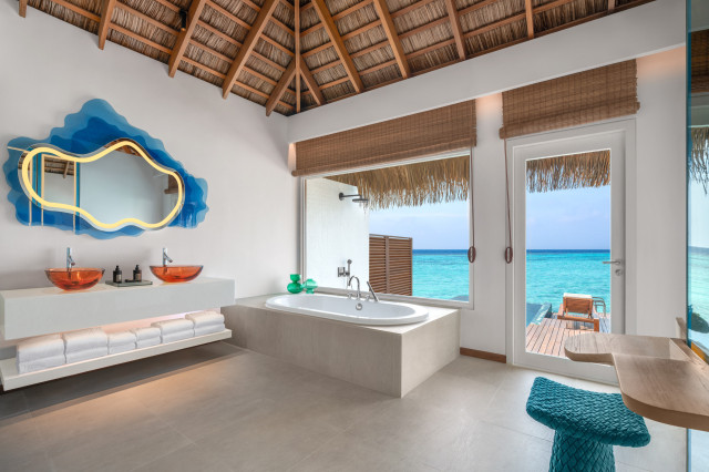 w maldives superior one bedroom villa bathroom with sea views