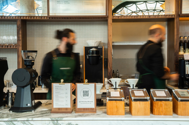 coffee shop with baristas working