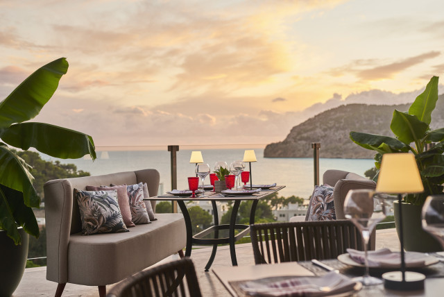 hotel balcony area at sunset